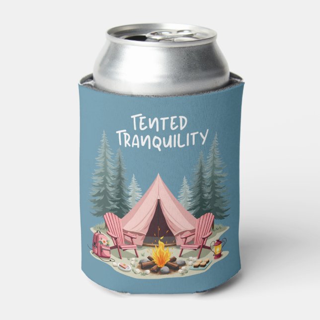Cosy Camping Aesthetic Glamping Tent & Campfire Can Cooler (Can Front)