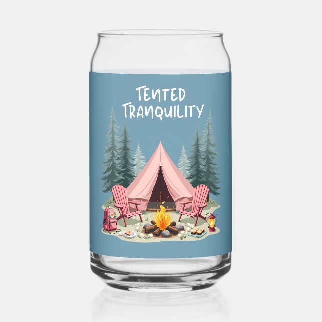 Cosy Camping Aesthetic Glamping Tent & Campfire Can Glass (Front)