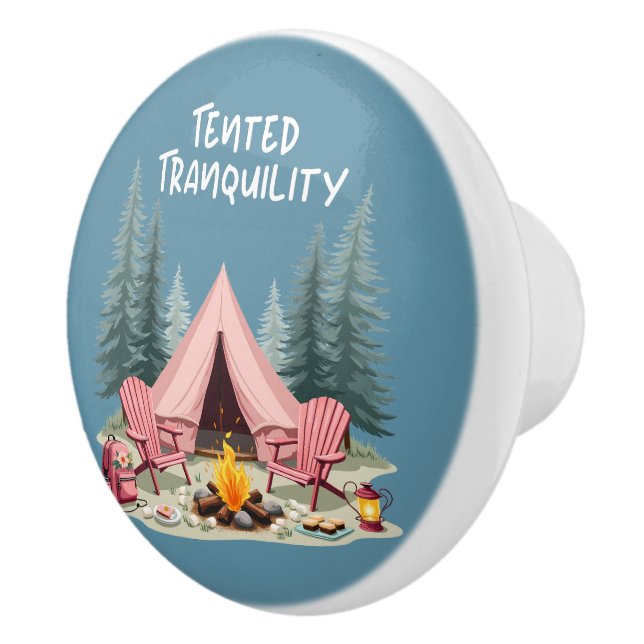 Cosy Camping Aesthetic Glamping Tent & Campfire Ceramic Knob (Right)