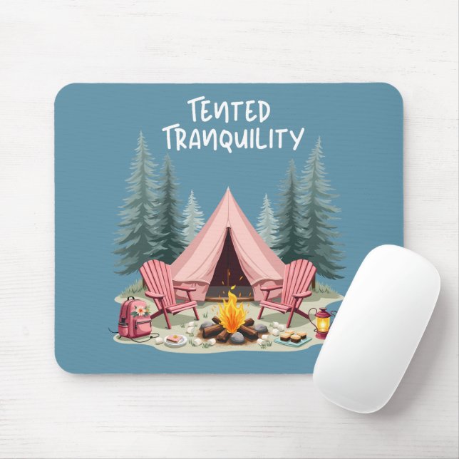 Cosy Camping Aesthetic Glamping Tent & Campfire Mouse Mat (With Mouse)