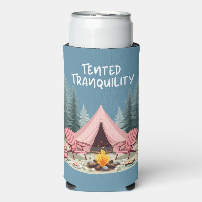 Cosy Camping Aesthetic Glamping Tent & Campfire Seltzer Can Cooler (Seltzer Front)