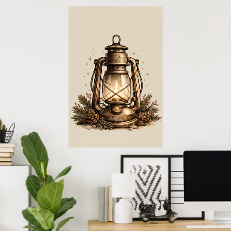 Cosy Camping Lantern Poster