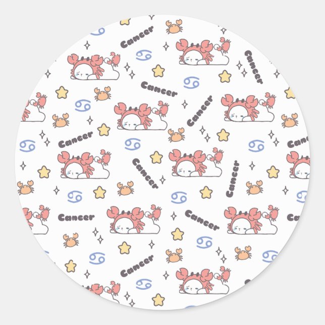 Cosy Cancer Constellation Bunny & Crab Zodiac  Classic Round Sticker (Front)