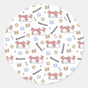 Cosy Cancer Constellation Bunny & Crab Zodiac  Classic Round Sticker