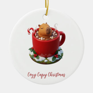 Cosy Capy Christmas Capybara Cocoa Bath Ceramic Tree Decoration