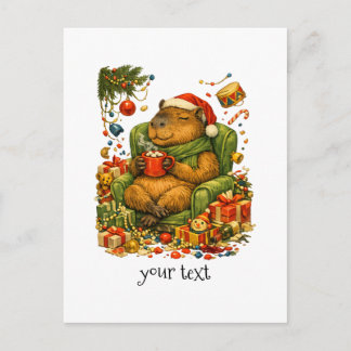 Cosy Capybara Chaos Christmas Hot Cocoa Retro Gift Postcard