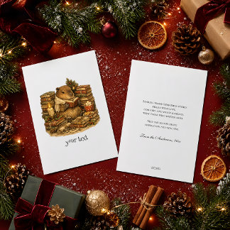 Cosy Capybara Reading Books Christmas Gift Holiday Card