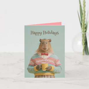 Cosy Capybara With a Warm Drink Holiday Card