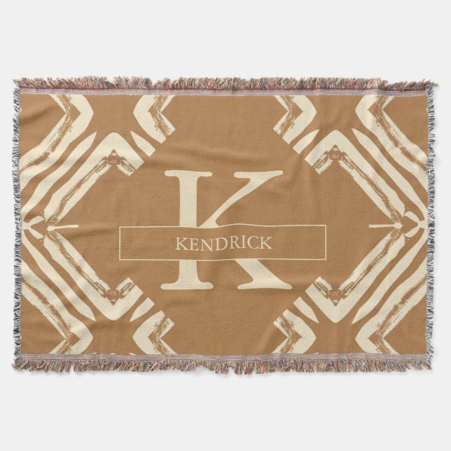 Cosy Caramel Geometric Monogram Accent Throw Blanket (Front)