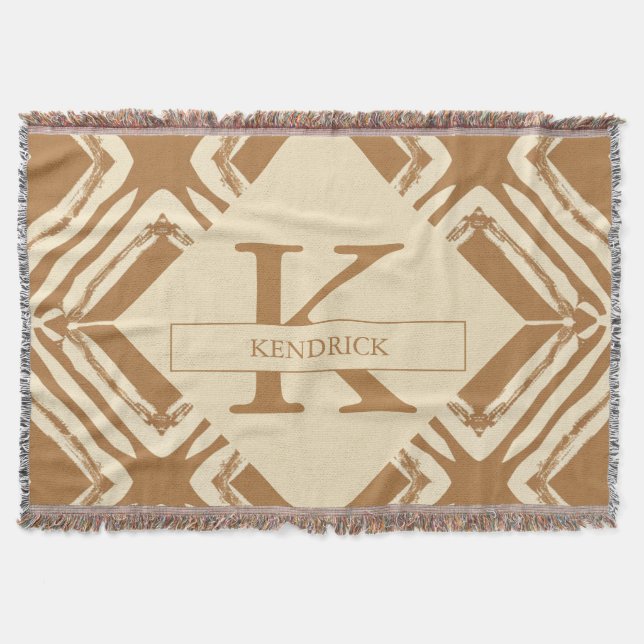 Cosy Caramel Geometric Monogram Accent Throw Blanket (Front)