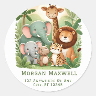 Cosy Cartoon Safari Animals Baby Shower Classic Round Sticker