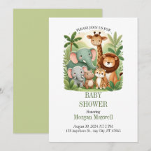 Cosy Cartoon Safari Animals Baby Shower Invitation