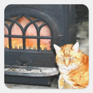 Cosy Cat By The Fire Sticker