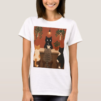 Cosy Cat Cafe Barista Kitten Coffee Shop Botanical T-Shirt