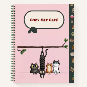 Cosy Cat Cafe Cute Cartoon Cats on Branch Pink  Notebook