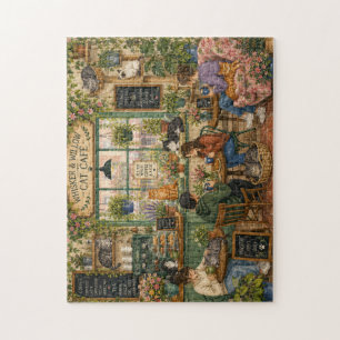 Cosy Cat Café Watercolor Jigsaw Puzzle Whimsical