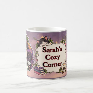 Cosy Cat Coffee Gamer Book Lover Name Design Mug