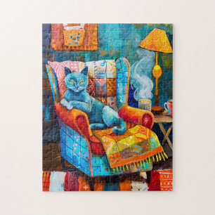 Cosy Cat in Armchair Jigsaw Puzzle