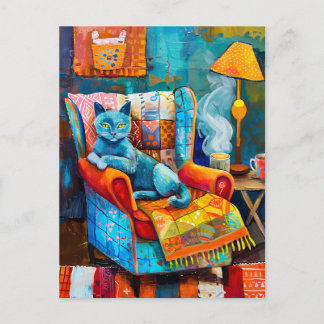 Cosy Cat in Armchair Postcard