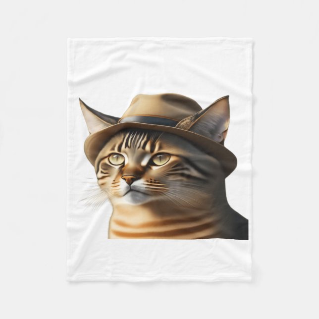 Cosy Cat in Fedora Fleece Blanket (Front)