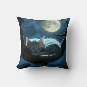 "Cosy Cat in Full Moon Night Pillow – Dreamy Sleep