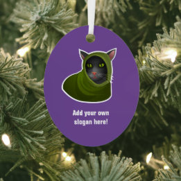 Cosy Cat in Hooded Outfit, Hacker Kitty - own text Metal Tree Decoration