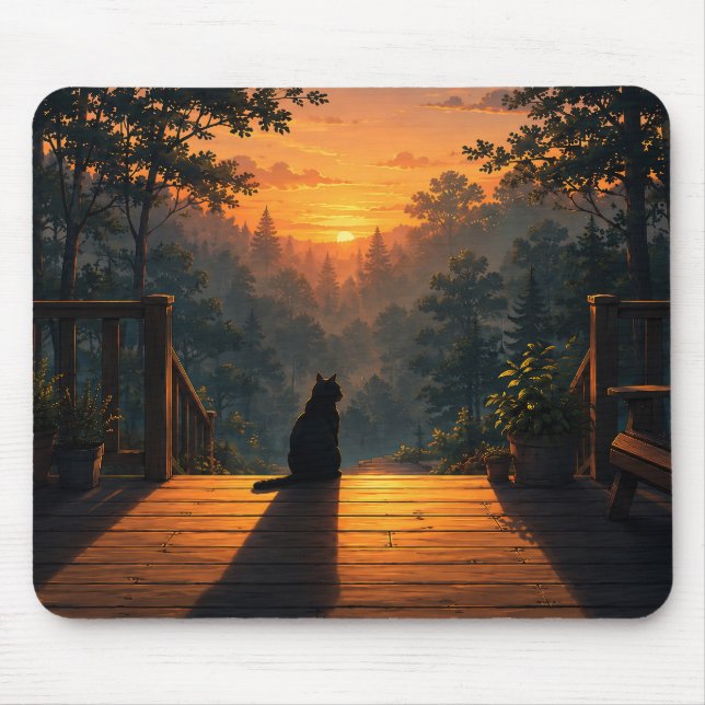 Cosy Cat Lover Lofi Aesthetic Mouse Mat (Front)