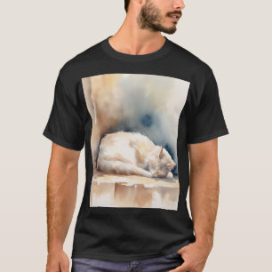 Cosy Cat Lover Watercolor Print - Fluffy Feline Ar T-Shirt
