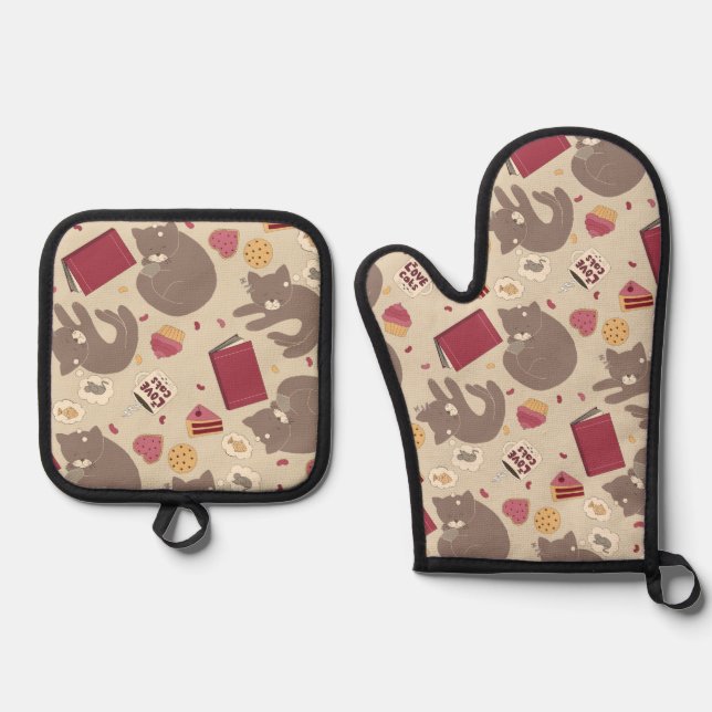 Cosy Cat Lovers Collage Oven Mitt & Pot Holder Set (Front)