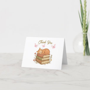 Cosy Cat on Books Thank You Card