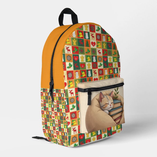Cosy Cat Patchwork Back to School Backpack (Back Corner Left)