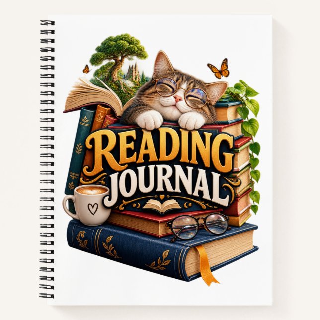 Cosy Cat Reading Journal Notebook | Funny Book Lov (Front)