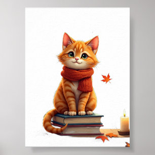 Cosy Cat Reading Nook Autumn Watercolor Illustrati Poster