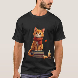 Cosy Cat Reading Nook Autumn Watercolor Illustrati T-Shirt