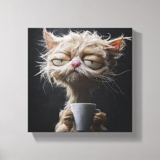 Cosy Cat with a Cup of Warmth -Relaxing Feline Art Canvas Print