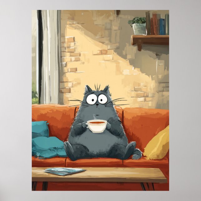 Cosy Cat with Coffee Poster (Front)