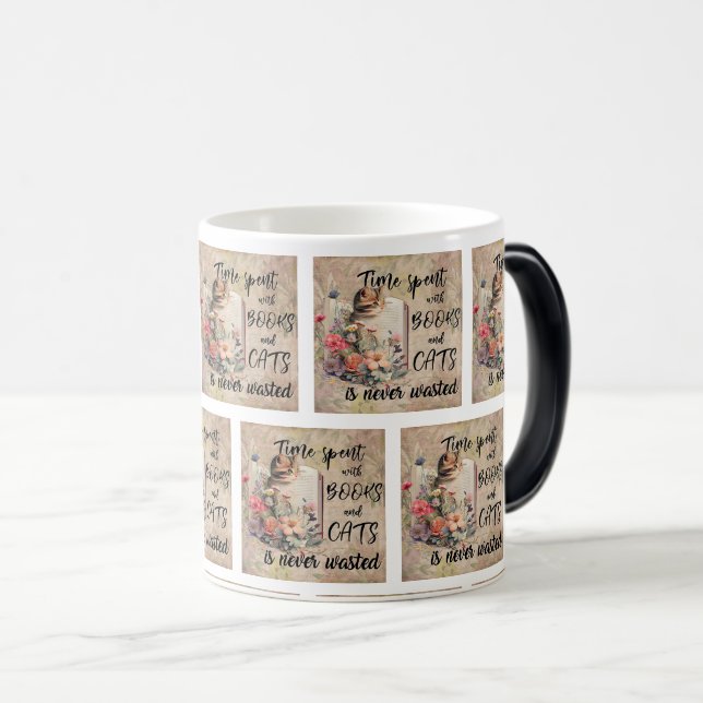 Cosy Cats and Books Design Magic Mug (Front Right)