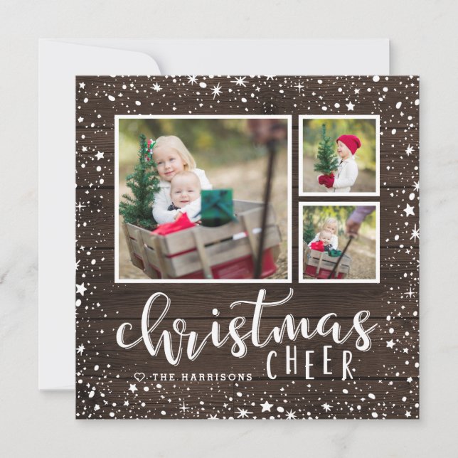 Cosy Cheer | Holiday Photo Collage Square Card (Front)
