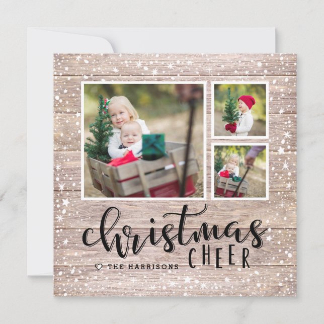Cosy Cheer | Holiday Photo Collage Square Card (Front)