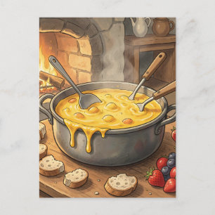 Cosy Cheese Fondue Fireplace Postcard