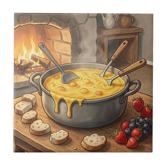 Cosy Cheese Fondue Fireplace Tile (Front)