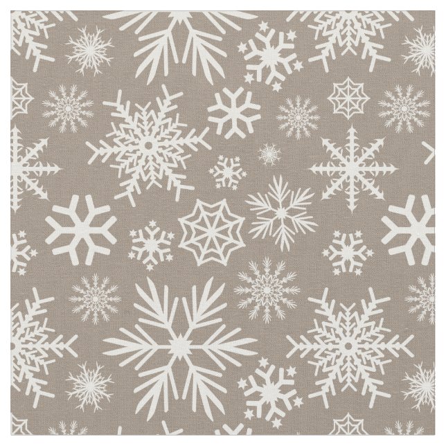 Cosy Chic Mocha Winter Snowflakes Pattern Fabric (Close Up)