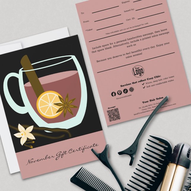 Cosy Chic Pink Black November Gift Certificate (Cozy Chic Pink Black November Gift Certificate, Professional Tracking, QR Code, Note)