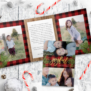 Cosy Chic Red Plaid Gold Christmas Photo Card