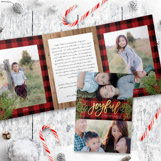 Cosy Chic Red Plaid Gold Christmas Photo Card (Creator Uploaded)