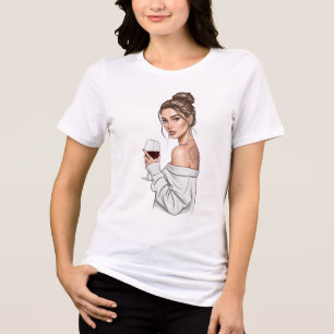 Cosy Chic Woman in White Knit Sweater with Wine