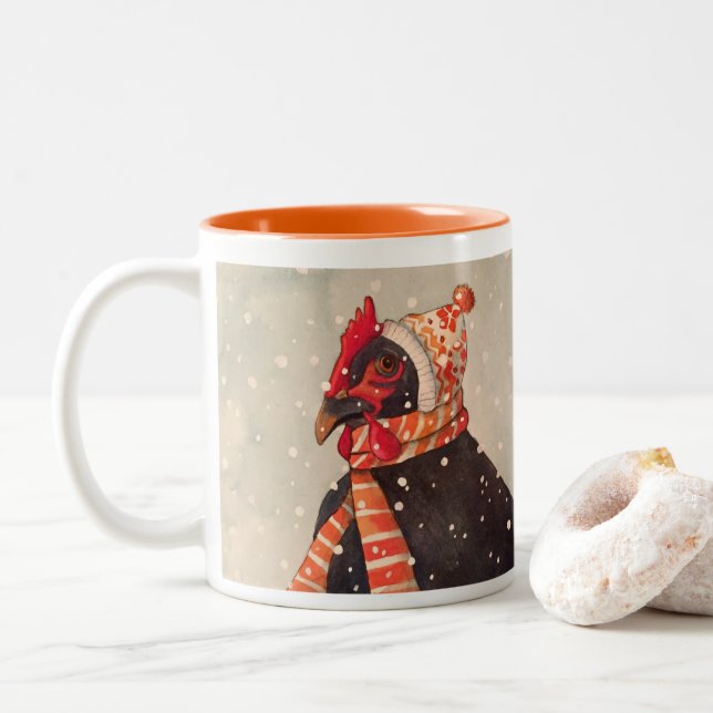 Cosy Chicken with Knit Hat Holiday Mug (With Donut)