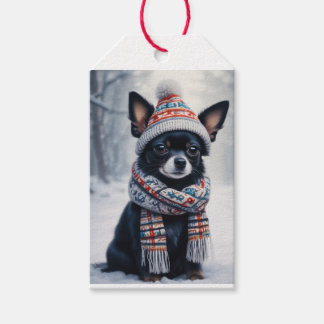 Cosy Chihuahua in the snow Gift Tags