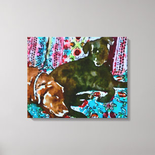 cosy chocolate lab black lab canvas print