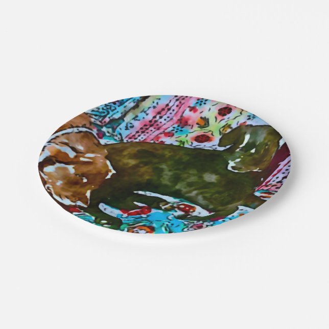 cosy chocolate lab black lab paper plate (Angled)